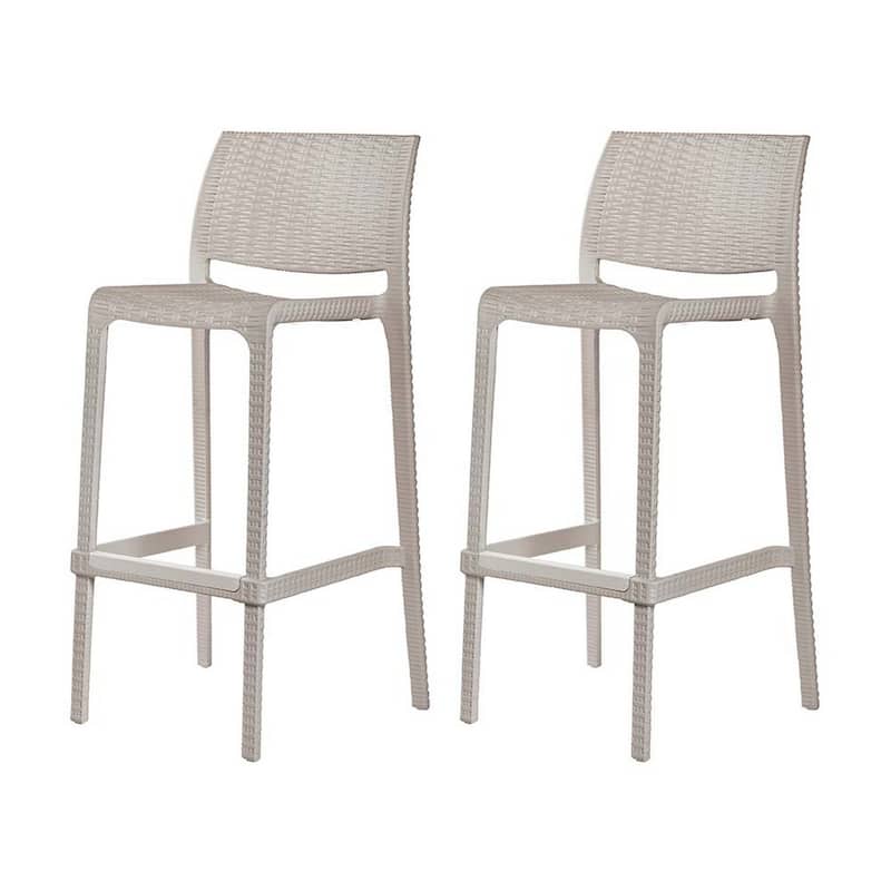 HomeRoots Set of Four 30" Taupe Faux Rattan Heavy Duty Plastic Outdoor Bar Height Chairs