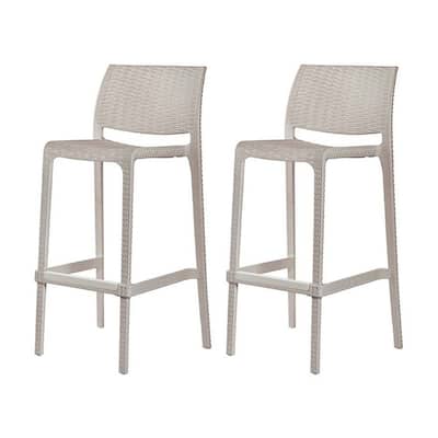 HomeRoots Set of Two 30" Taupe Faux Rattan Outdoor Bar Height Chairs