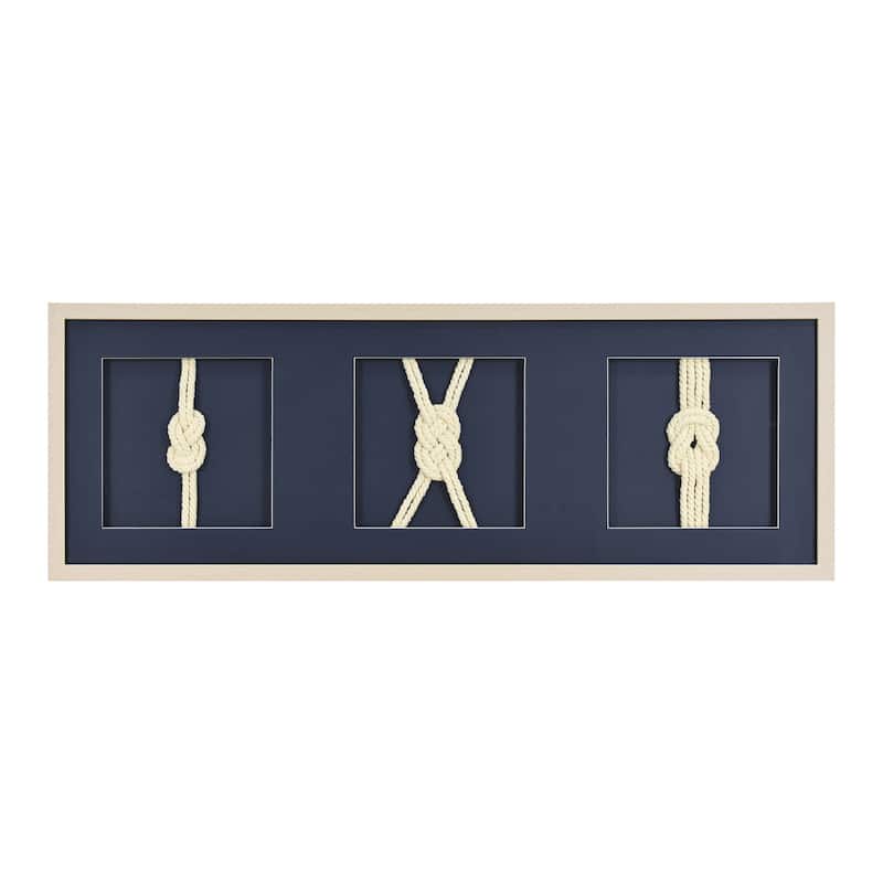Framed Nautical Rope Shadow Box Wall Art Navy Coastal Beach Decor for Living Room or Bathroom 37 x 13