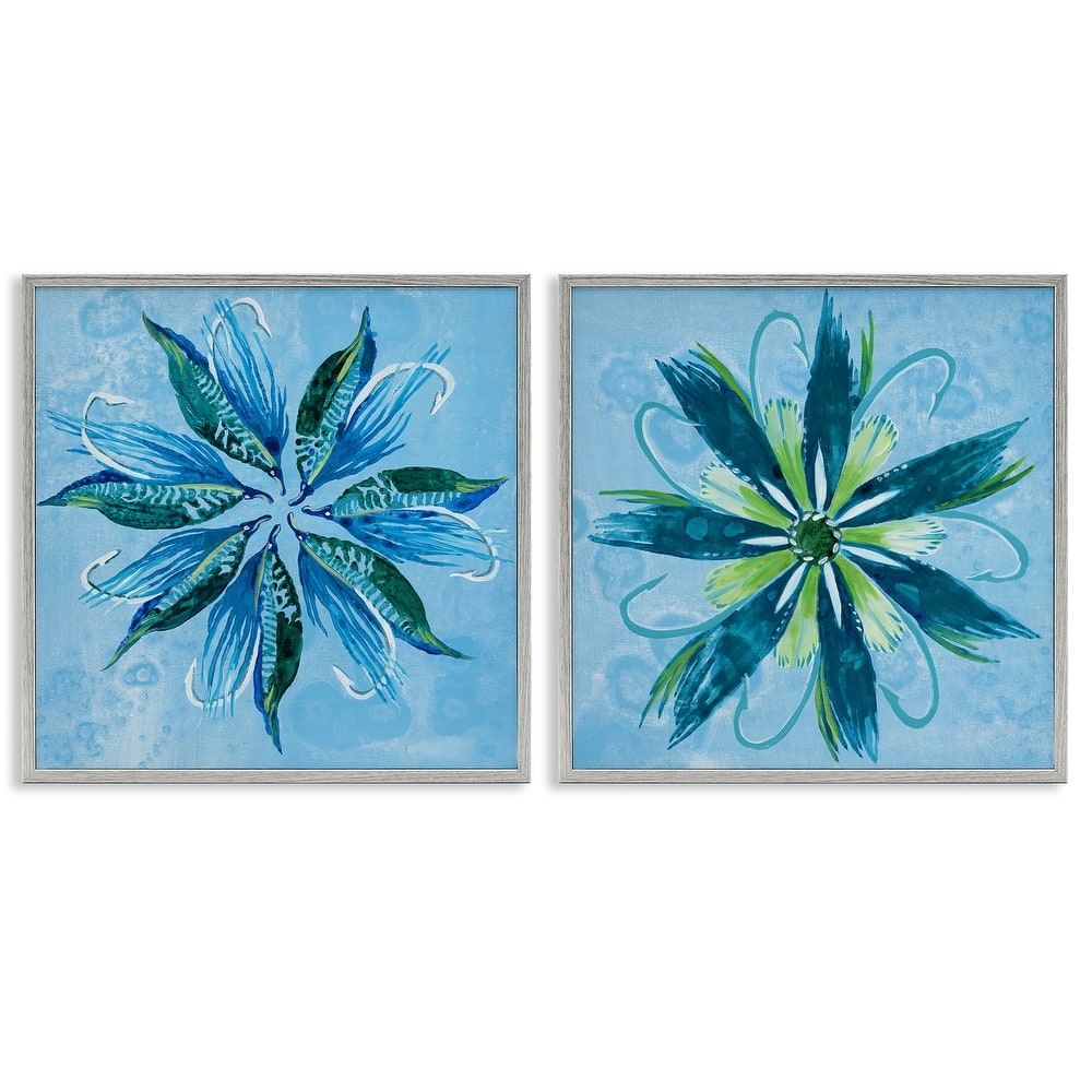 Stupell Whimsical Flower Shapes Framed Giclee Art Design By Liz Jardine (Set of 2)