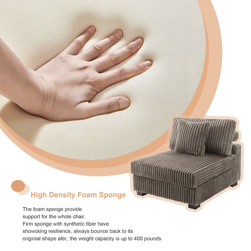 35.7" W Plush Corduroy Upholstered Armless Modular Sofa Chair