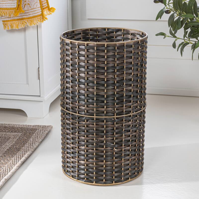 happimess Cecil Modern 4.13-Gallon Faux Wicker Cylinder Waste Basket