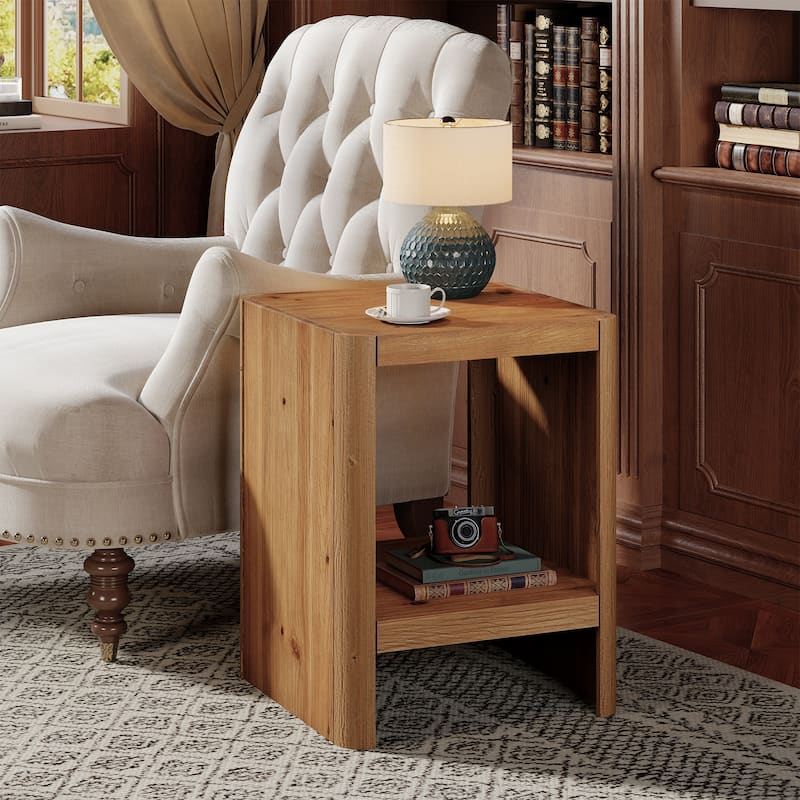 Solid Wood End Table, Side Table with Open Storage Shelf, Living Room Bedroom Accent Nightstand