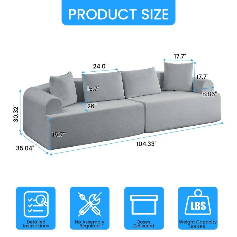 104" Curved Modular Sectional Sofa in Chenille Fabric Modern Minimalist Design Compressed No Assembly Required