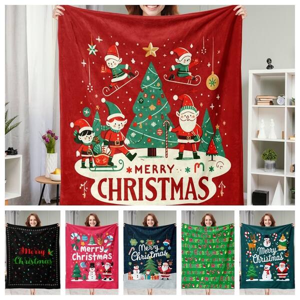 Super Soft Christmas Fleece Throw Blanket - 50x60 Inch Red Reindeer Print, Holiday Decor For Couch & Bed