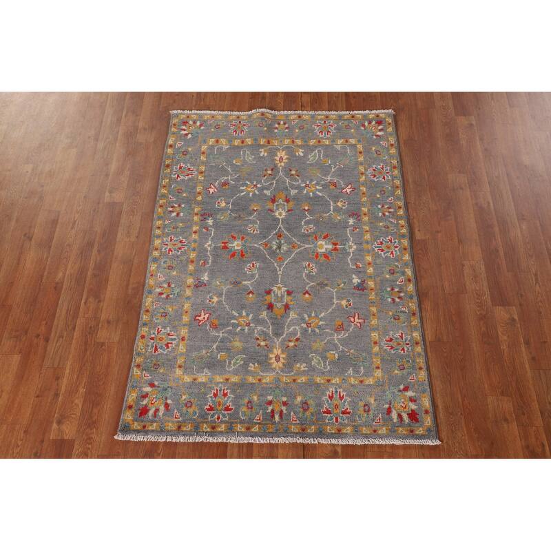 All-Over Gray Floral Kazak Oriental Accent Rug Handmade Wool Carpet - 3'4"x 5'0"