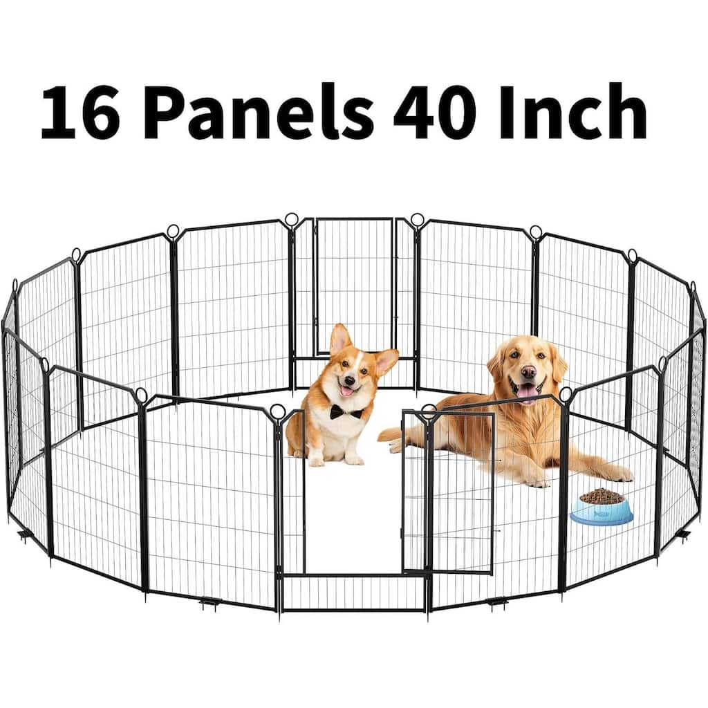 16 Panels 40 Inch Portable Dog Playpen and Pet Fence Indoor and Outdoor - 16 Pcs