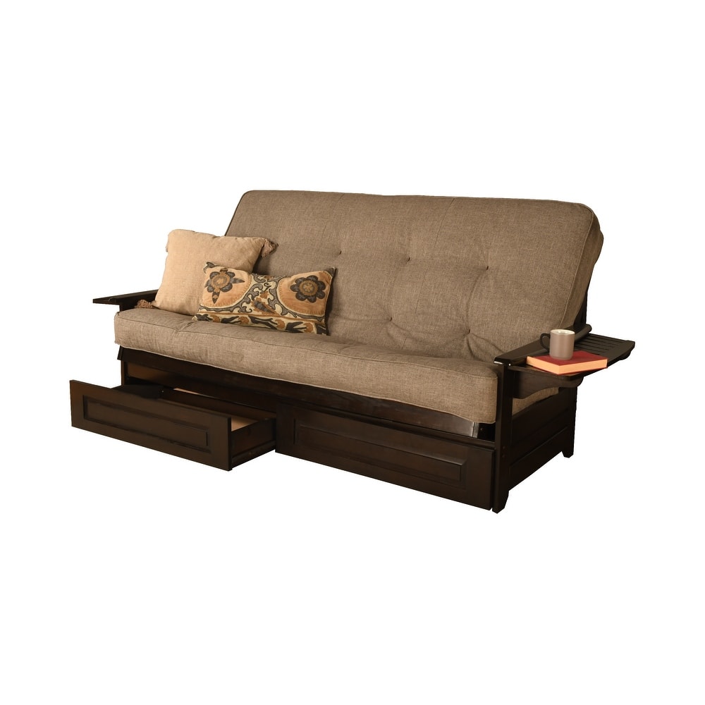 Somette Phoenix Queen-size Storage Futon Set in Espresso Finish with Linen Mattress