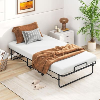 Twin Folding Bed w/Wheels 75" x 38" Rollaway Bed w/ Metal Frame