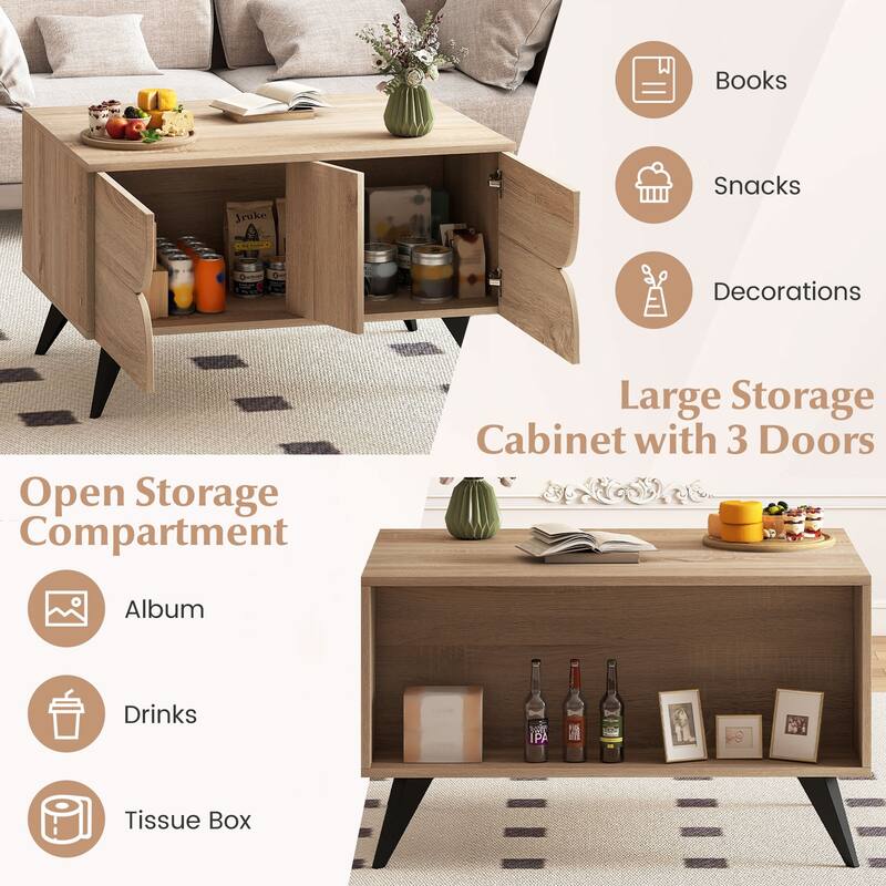 Gymax Modern Coffee Table w/ Storage Open Compartments & 3 Drawers 4