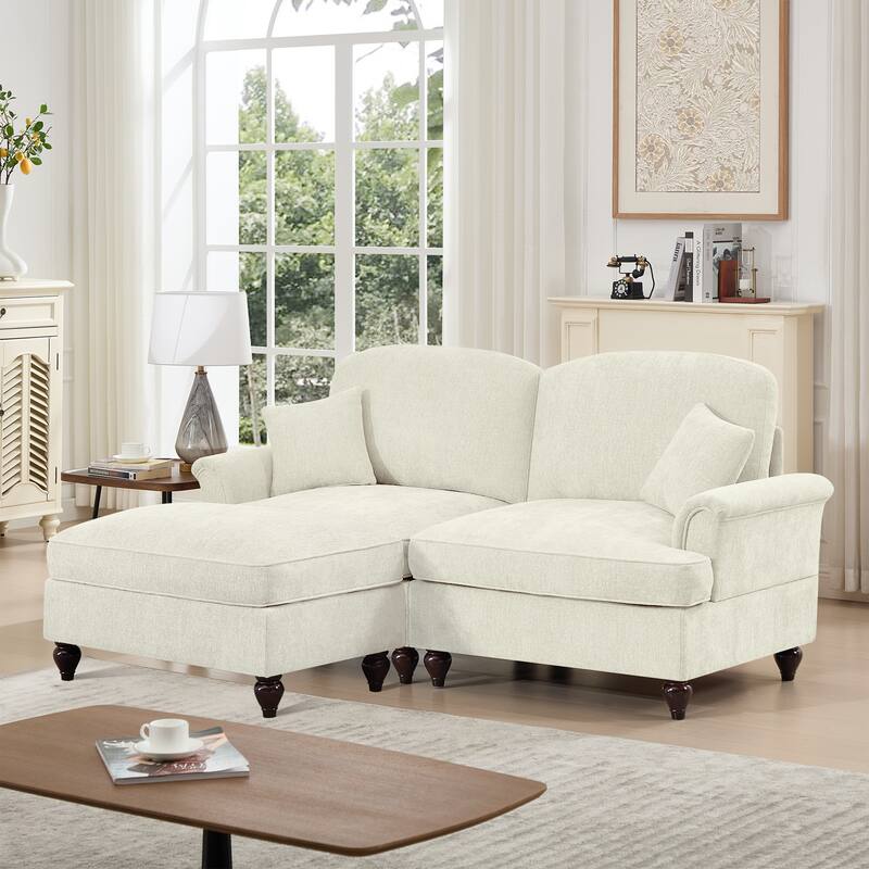 2-Seater L Shaped Sofa Couch, Lounge Sofa with Removable Ruffles Pleats Skirts, Loveseat Sofa with Movable Ottoman