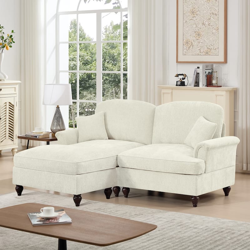 76.4" L Shaped 2-Seat Sectional Sofa, Chenille Couch with Ottoman, Flared Arms Loveseat with Removable Ruffles Pleats Skirts