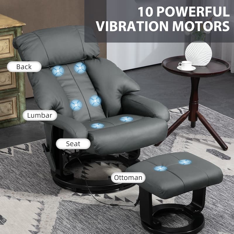 Massage Recliner Chair with Ottoman, 360° Swivel Recliner and