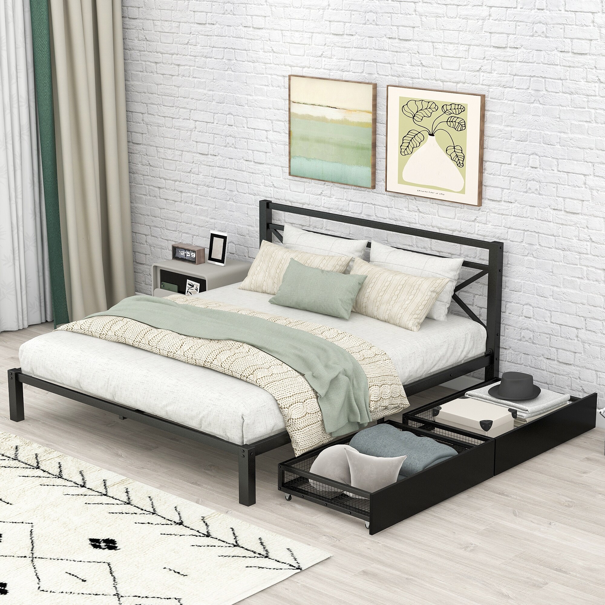 Sturdy queen bed frame with storage deals