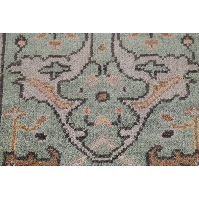 Green Oushak Oriental Runner Rug Hand-Knotted Wool Carpet - 2'6"x 8'0"