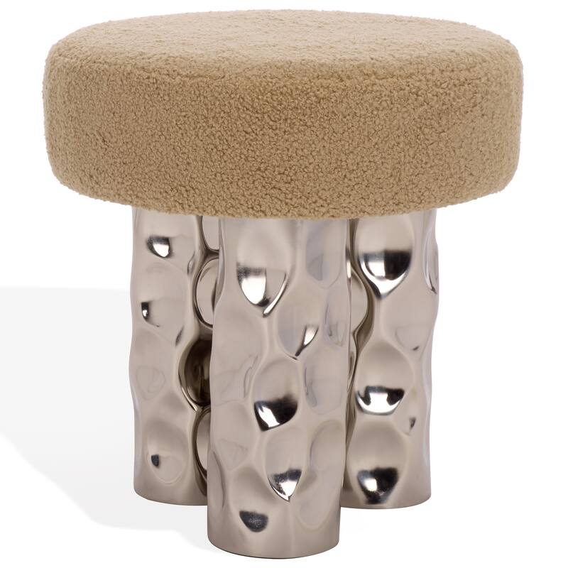 SAFAVIEH Couture Aubrie Teddy Fabric Ottoman - Beige/Silver