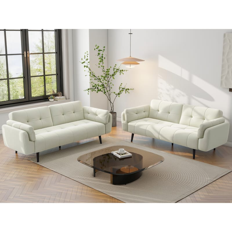 2Set Adjustable Backrest Convertible Futon Sleeper Couch