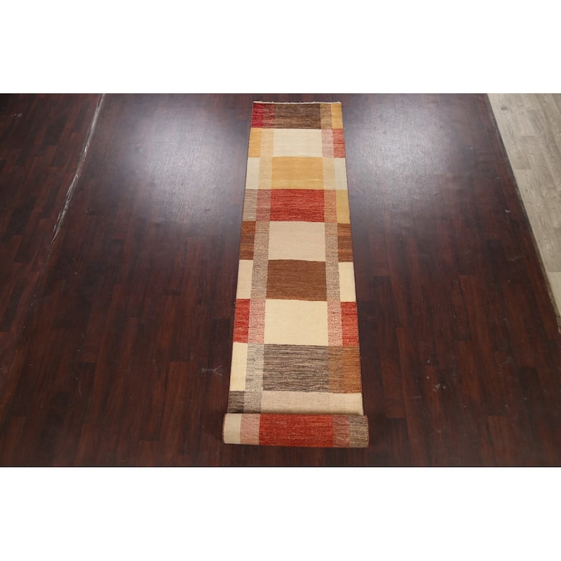 Modern Gabbeh Kashkoli Oriental Long Wool Runner Rug Hand-knotted - 2'7" x 16'2"