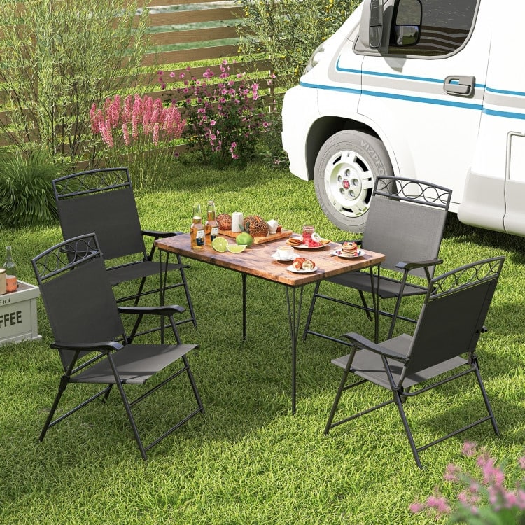 Folding Patio Folding Chairs Set of 4 with Metal Frame and Ergonomic Design - 25.5" x 24" x 36" (L x W x H)