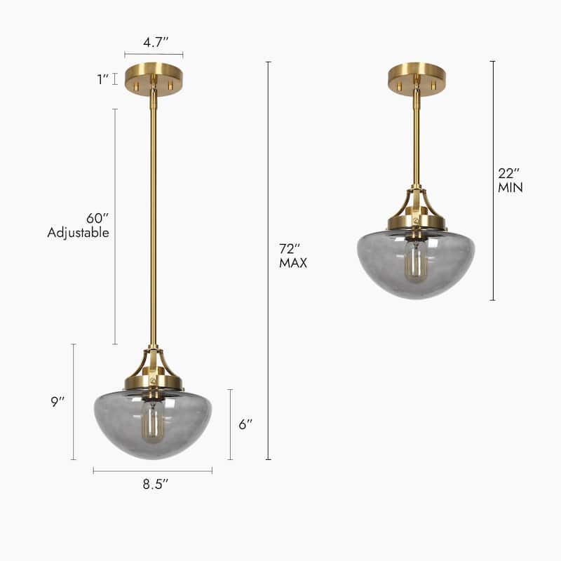 Modern 1-Light Gold Glass Pendant Light Kitchen Island Lights for Dining Room