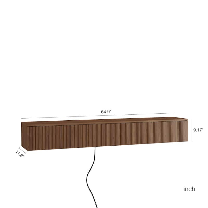 65" Floating TV Stand Wall Mounted with 16 Color LED Lights, Modern TV Cabinet for 55-65 Inch TVs