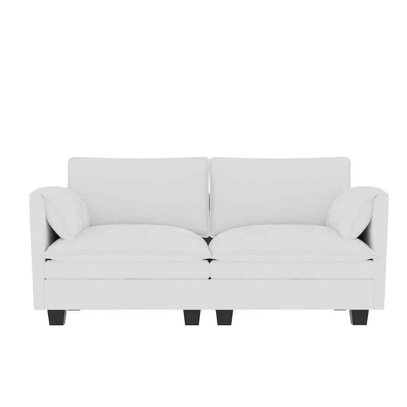 Solid Wood Loveseat Sofa, Fabric Upholstered Straight-Row 2 Seat Sofa, Lounge Sofa with Armrests for Small Spaces, Bedroom