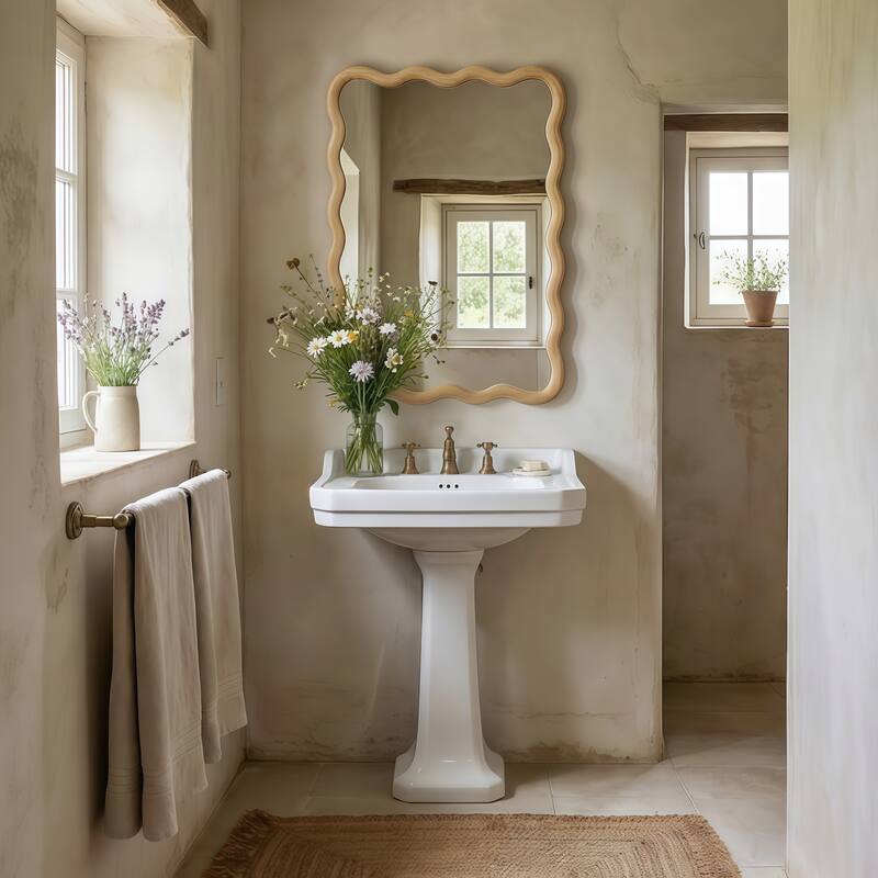 20"x30" Wavy Rectangle Solid Wood Frame Decorative Mirror,For Bedroom, Bathroom, Living Room, Entryway