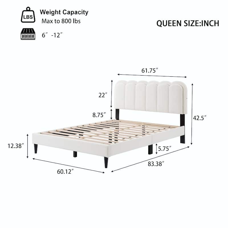 Lambswool Petal Headboard Bed Frame - Cream Style Bedroom Soft Bed with Ambient Light