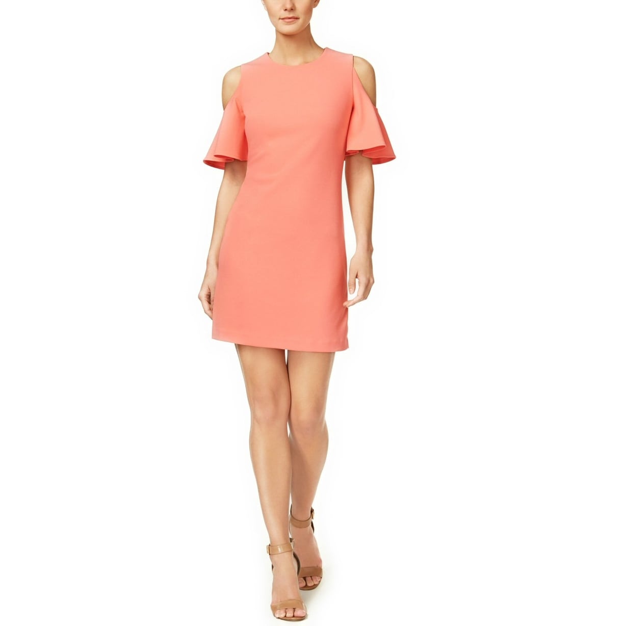 calvin klein ruffle neck sheath dress