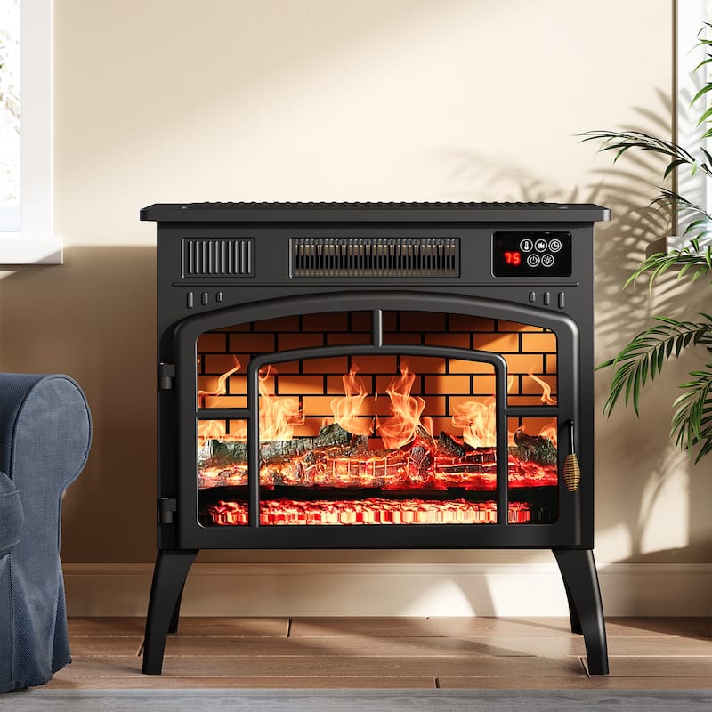 Freestanding Electric Fireplace Heater with Realistic 3D Flame - N/A