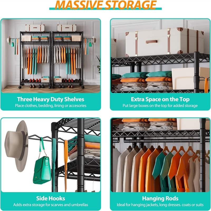 Rolling Garment Rack with 3 Shelves