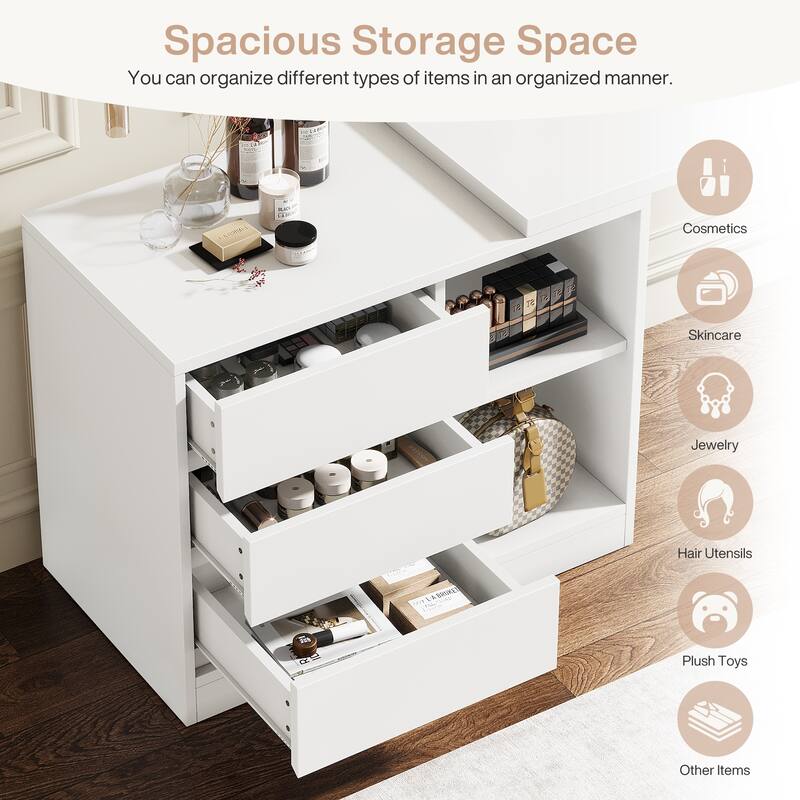 White Vanity Desk, Makeup Table with Ample Storage