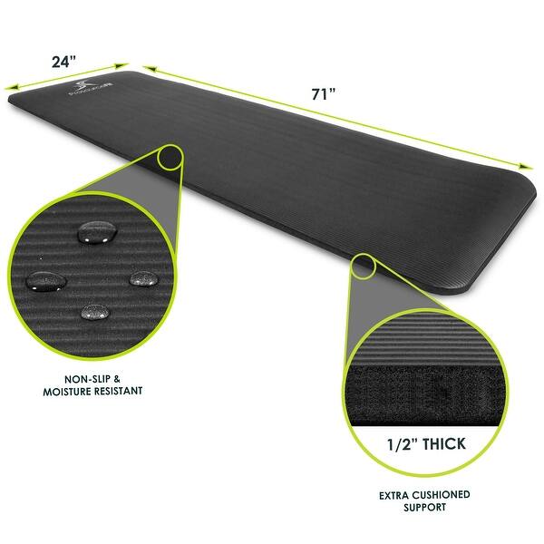 dimension image slide 5 of 7, ProsourceFit Extra Thick Yoga and Pilates Mat 1/2" or 1", 71-inch long