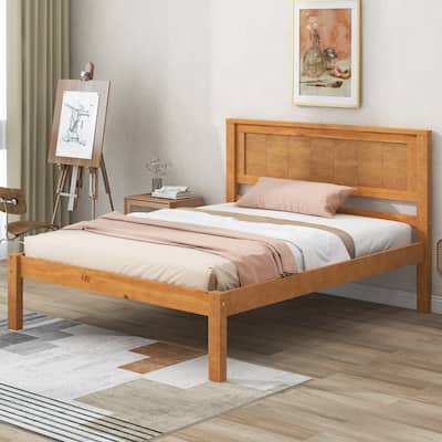 Platform Bed Frame with Headboard, Wood Slat Support