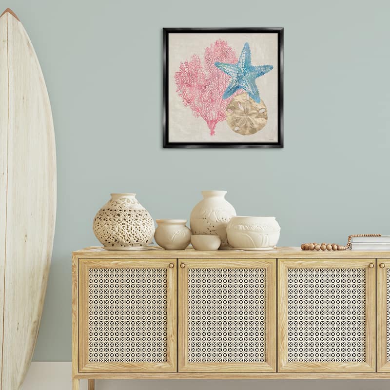 Stupell Sea Life Trio on Beige Framed Floater Canvas Wall Art Design By Amber Sterling
