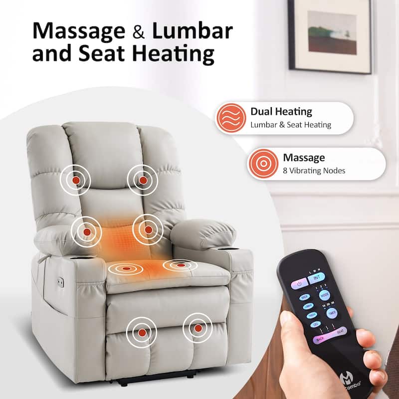 MCombo Large Dual Motor Power Lift Recliner Chair with Massage and Dual Heating for Elderly People, Faux Leather