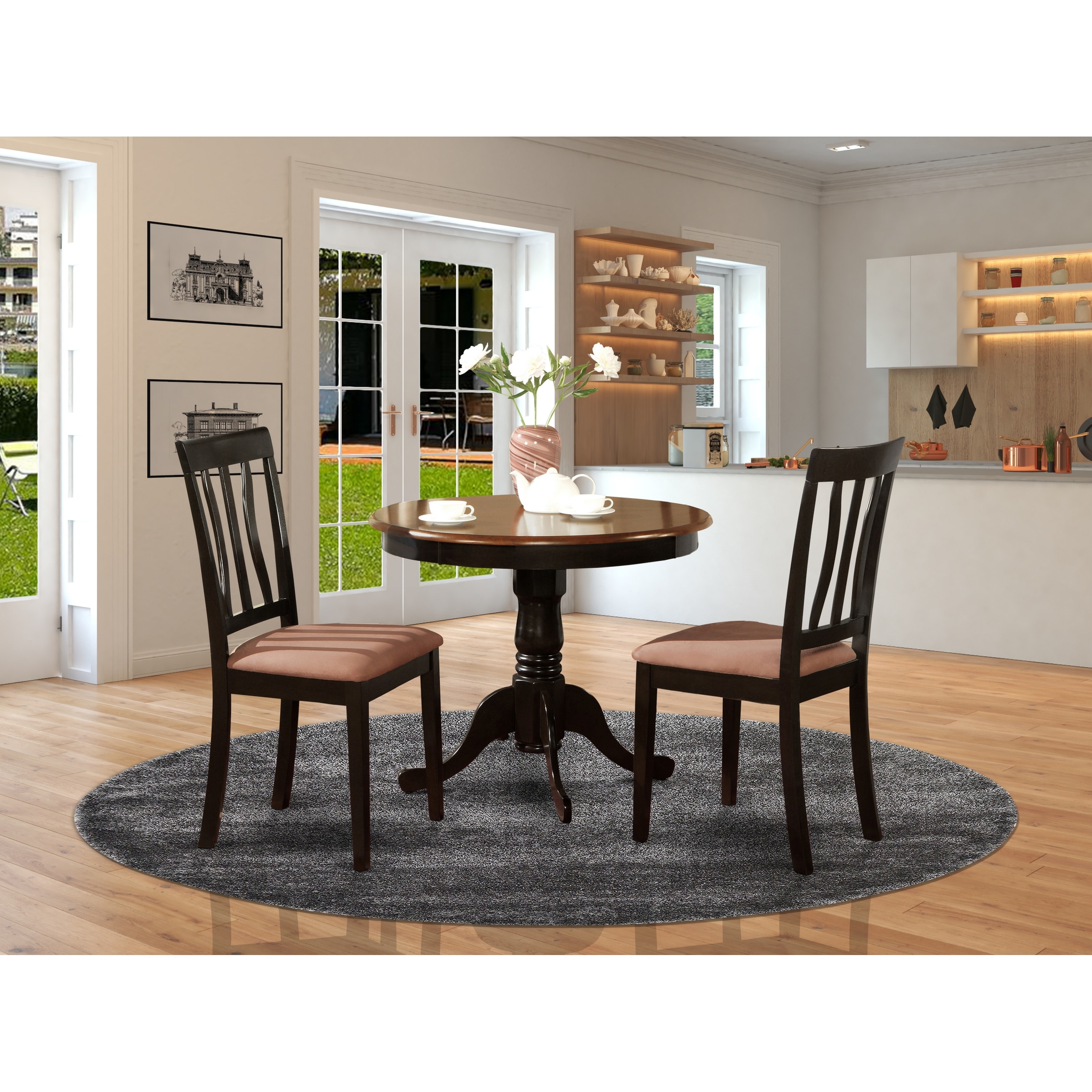 Black Round Kitchen Table Plus 2 Dining Room Chairs 3 Piece Dining Set On Sale Overstock 10201084