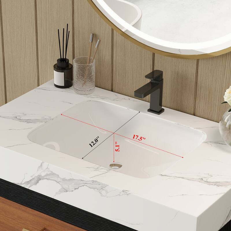 GDFStudio - Athens Modern 29.9" Freestanding Bathroom Vanity with Sintered Stone Top, Ceramic Vessel Sink & Stainless Steel Legs