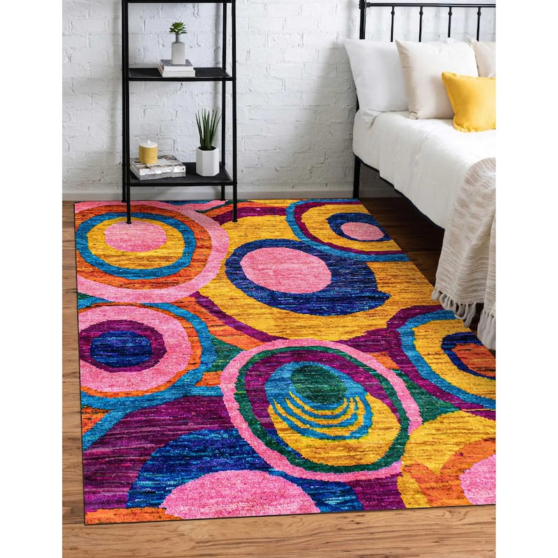 ECARPETGALLERY Hand-knotted Opulence Multi Color Silk Rug - 4'11 x 7'3