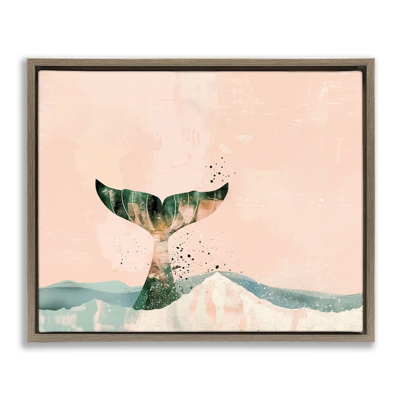Stupell Pink Abstract Whale Tail Framed Floater Canvas Wall Art Design By Arlington Prints - 31 x 25 - Brown