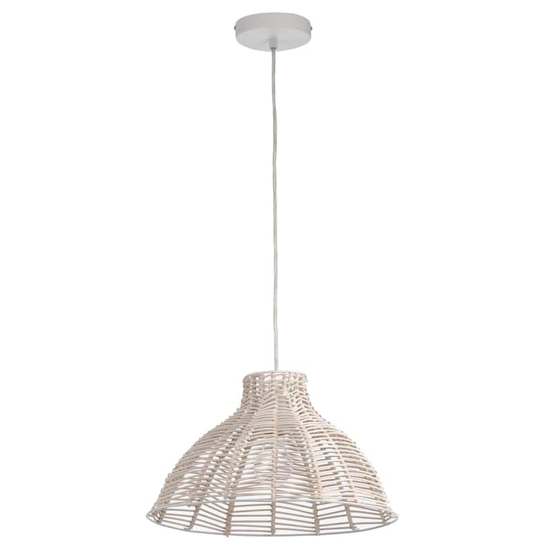 Irene River of Goods White Woven Rattan Shade Hanging Pendant Light - 15" x 15" x 9.875/57.875"