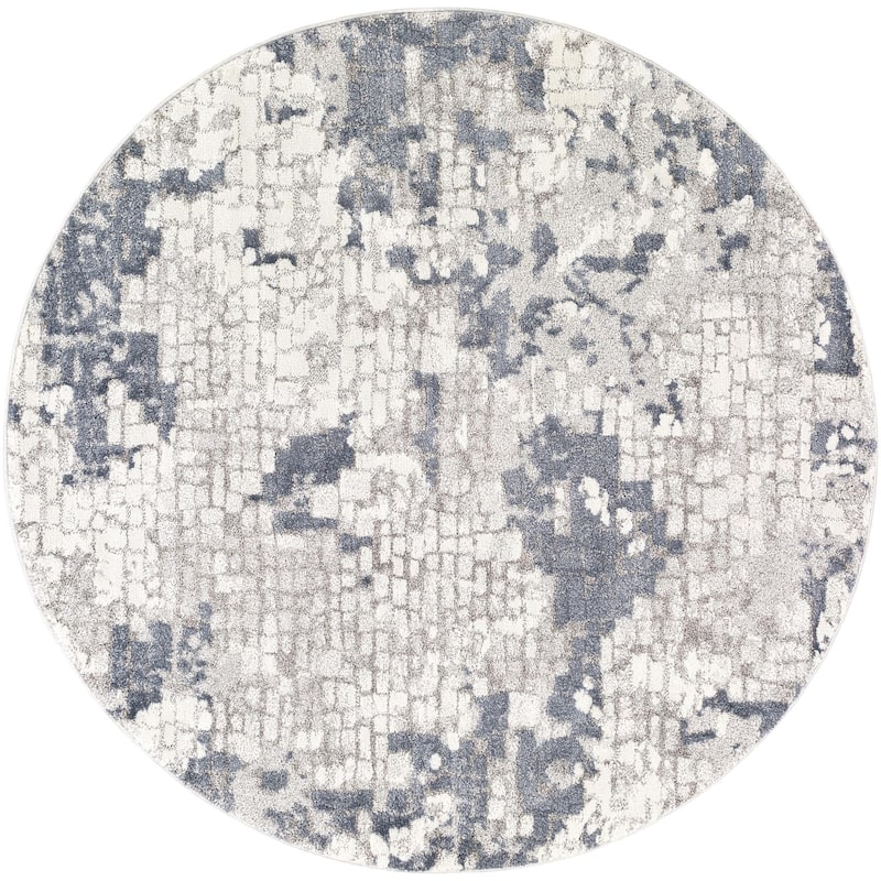 Livabliss Casual Venice Abstract Area Rug - 5'3" x 5'3" Round - Slate