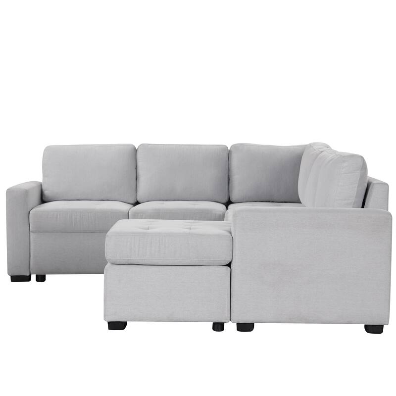 Modular Sectional Sofa Upholstered Convertible Sleeper Sofa with Ottoman