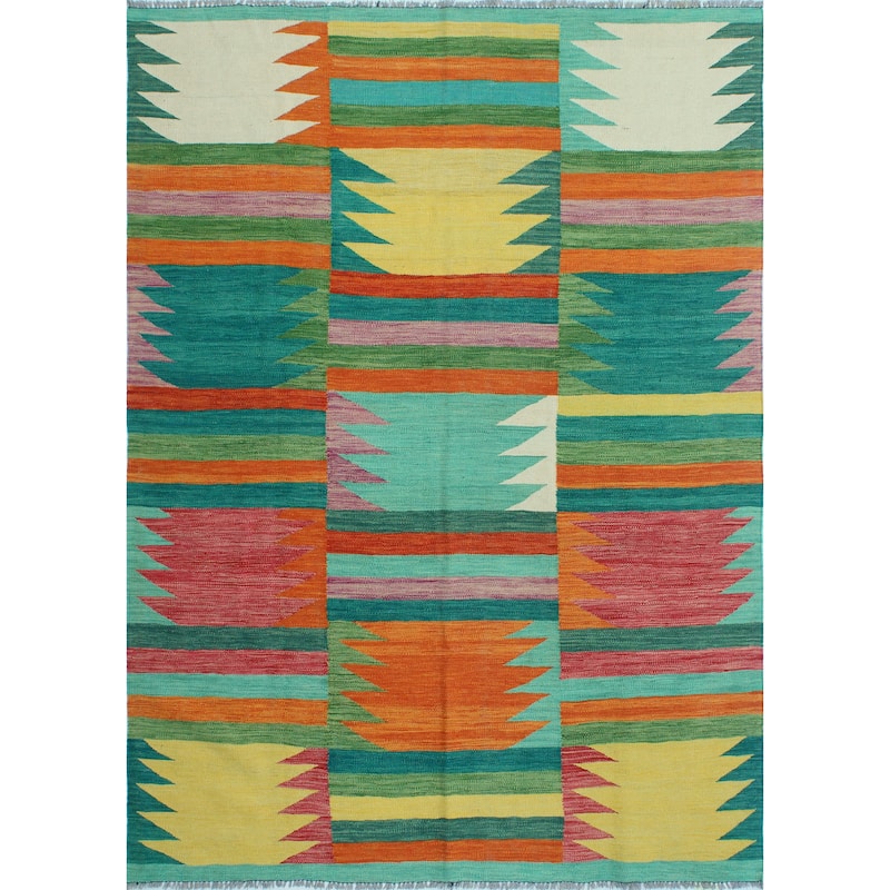 Modern Flatweave Evanee Green/Rust Rug - 5'10" x 7'11"