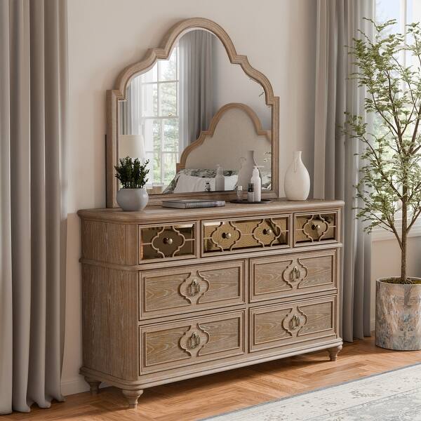 modern solid wood dresser 3-Drawer with Integrated Handles (Set of 2) you will be able to set up a chic aesthetic as you mount a stylish mirror above it Furniture of America Aveline Modern