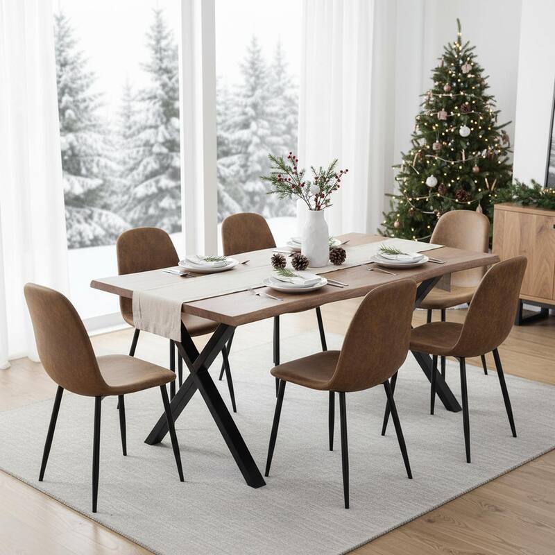 63-inch Live Edge Wood Dining Table with Black X-Frame Metal Legs – Modern Industrial Dining Room Table