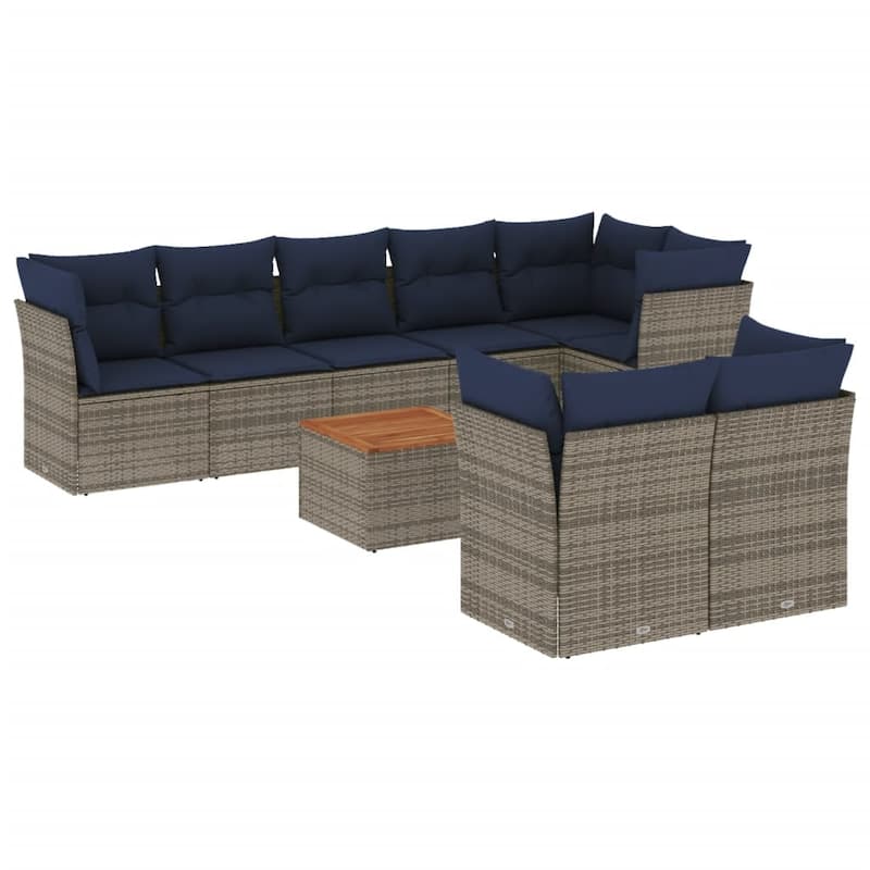 vidaXL Patio Sofa Set with Cushions Outdoor Furniture 9 Piece Poly Rattan - 24.4" x 24.4" x 27.2"