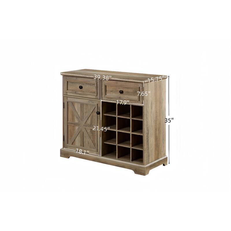 Farmhouse Style Wood Bar Cabinet with Wine Fridge,Bar Storage Cabinet with 2 Drawers, Adjustable Shelves