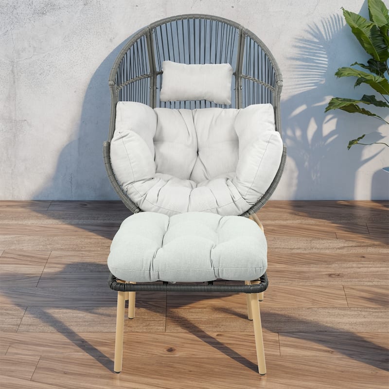 Gymojoy Outdoor Oversized Egg Basket Rocking Chair - Chair with Ottoman - Grey