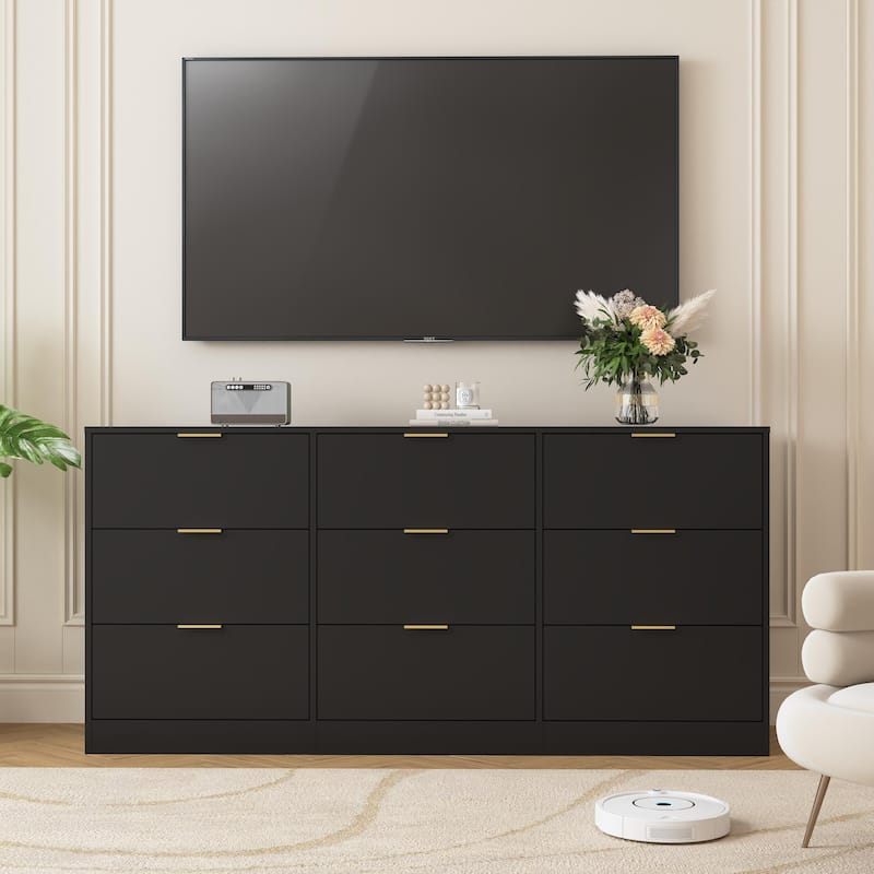 9 Drawer Dresser, 63"Large Deep Chest of Drawers, Wooden Dresser Storage Cabinet with 9 Drawers for Bedroom, Long Dressers